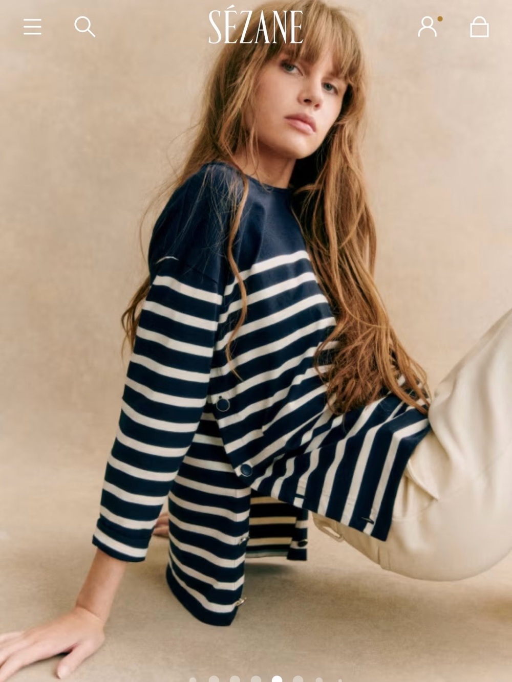 Sezane Noan Mariniere Navy and Ecru Striped Knit Top